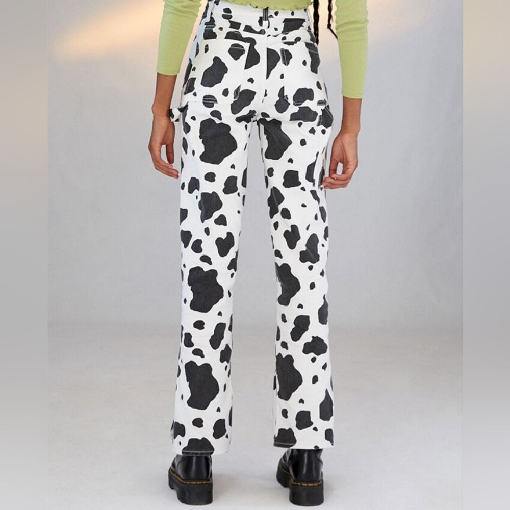 PacSun Women's Size 25 Cow Print Jeans 90s BF Carpenter Black White